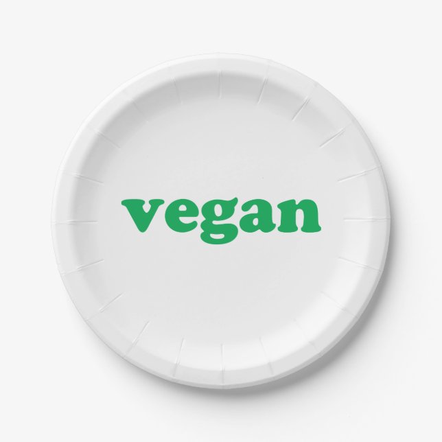"Vegan" green letters, white background Paper Plates (Front)