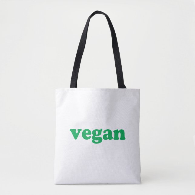 "vegan" green letters, white background tote bag (Front)