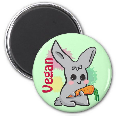Vegan Grey Cute Bunny With Carrot Magnet