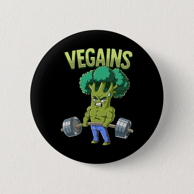 Vegan Gym Bodybuilding Vegains  Button (Front)