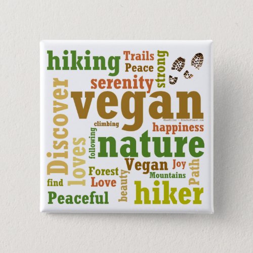 Vegan Hiker Hiking Word Cloud Button