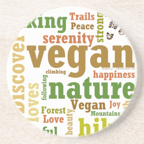 Vegan Hiker Hiking Word Cloud Coaster