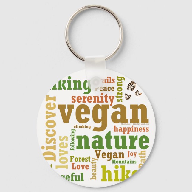 Vegan Hiker Hiking Word Cloud Keychain (Front)