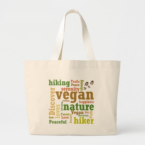 Vegan Hiker Hiking Word Cloud Large Tote Bag
