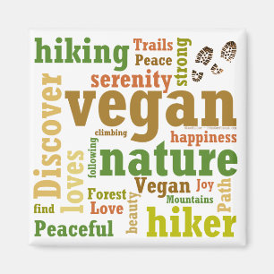 Vegan Hiker Hiking Word Cloud Square Magnet