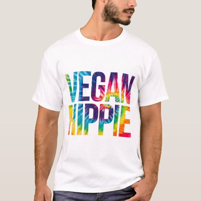 Vegan Hippie Tie Dye Funny Hippie Vegan T-Shirt (Front)