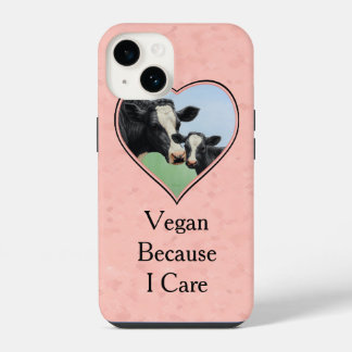 Vegan Holstein Cow and Calf Pink Heart iPhone 14 Case