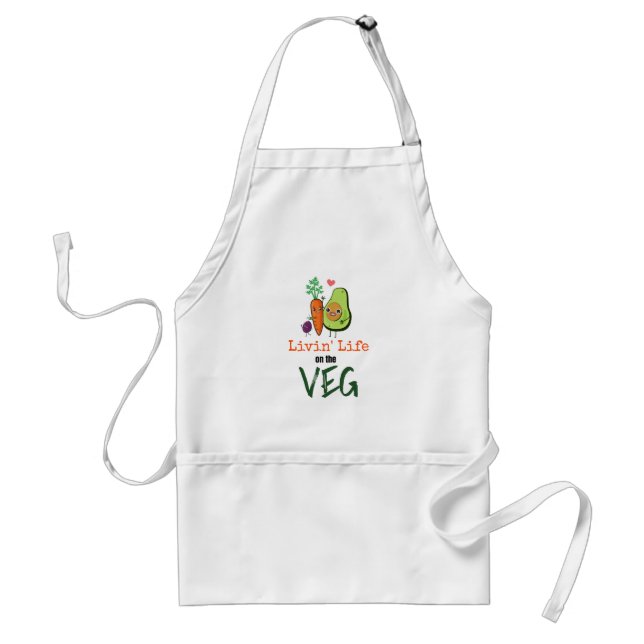 Vegan Humor Livin Life On The Veg Quote Adult Apron (Front)