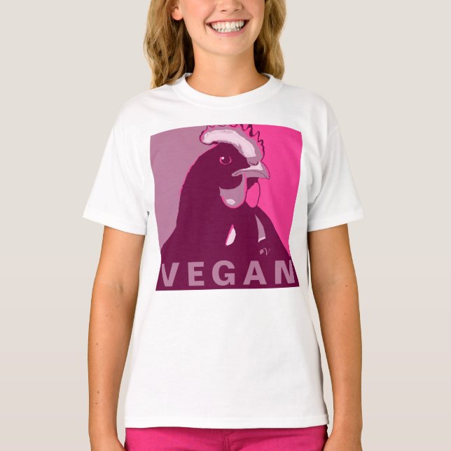 Vegan Kid Pink Pop Art Inspired Chicken Tshirt (Front)