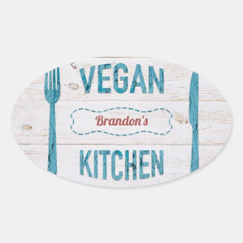 Vegan kitchen personalised Oval Stickers