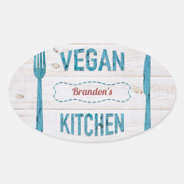 Vegan kitchen personalised Oval Stickers (Front)