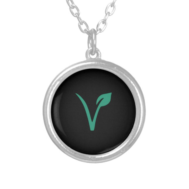 Vegan leaf symbol  silver plated necklace (Front)