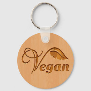Vegan logo carved in wood effect keychain