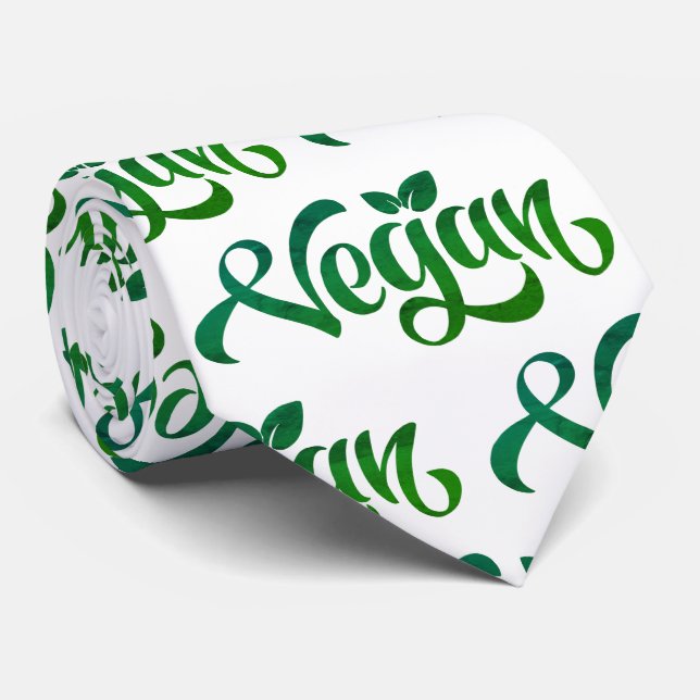 Vegan Logo Green And White Pattern Neck Tie (Rolled)