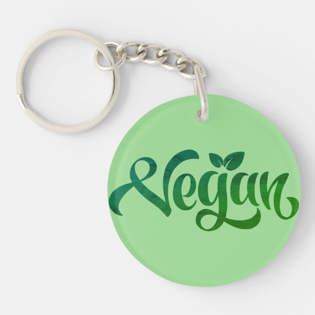 Vegan Logo Green Typography Art Keychain (Front)