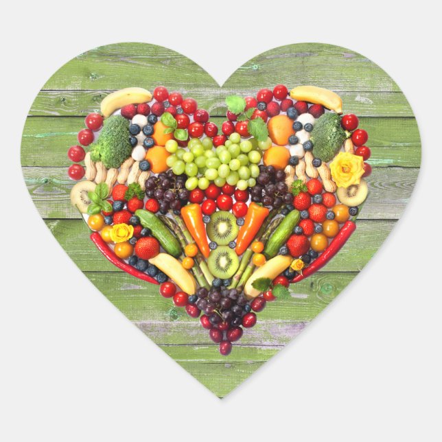 VEGAN LOVE -  your Heart Green Wood Heart Sticker (Front)