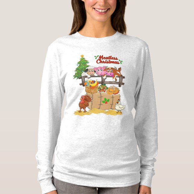 Vegan Meatless Christmas Long Sleeve Tee  (Front)