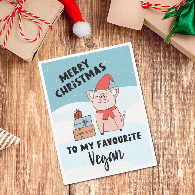 Vegan merry Christmas cute cartoon piglet Postcard (Creator Uploaded)