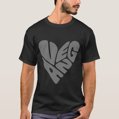 Vegan Modern Text Big Grey Heart Simple Design T_Shirt
