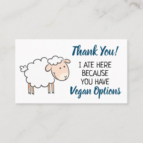 Vegan outreach restaurant thank you business card