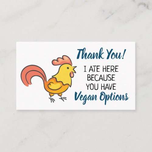 Vegan outreach restaurant thank you business card
