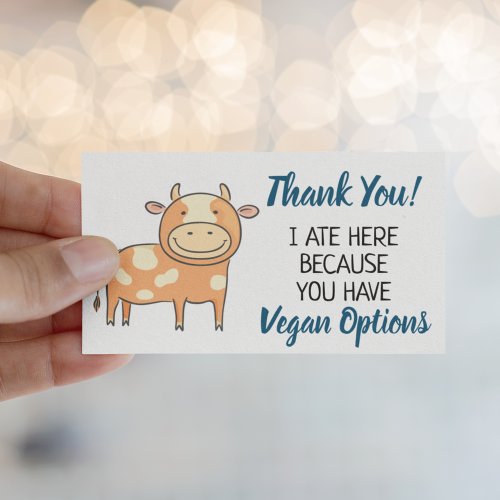 Vegan outreach restaurant thank you card