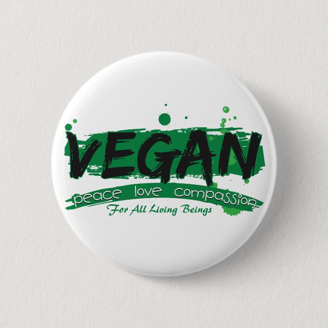 Vegan Peace Love Compassion Button (Front)