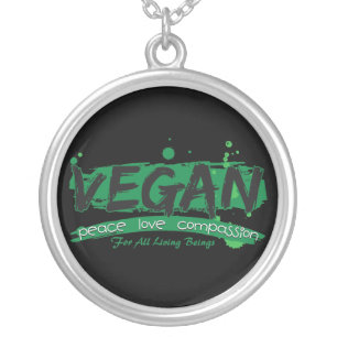 Vegan Peace Love Compassion Silver Plated Necklace