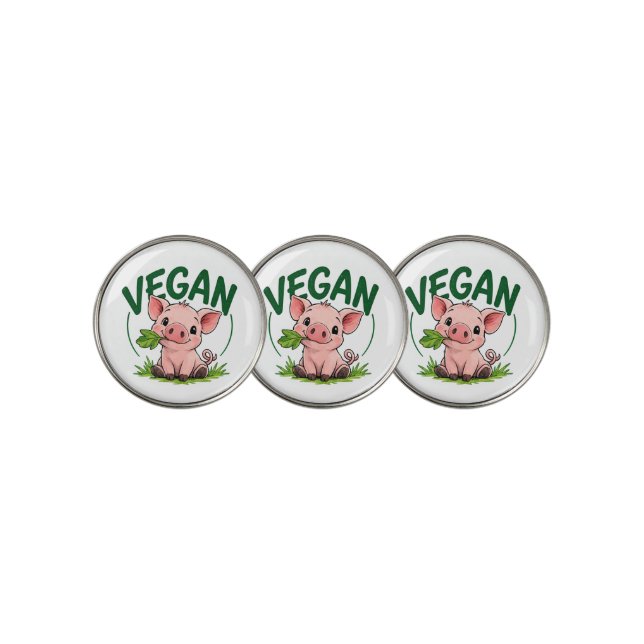 Vegan Piglet Golf Cute Animal-Friendly  Ball Marker (3 Up)