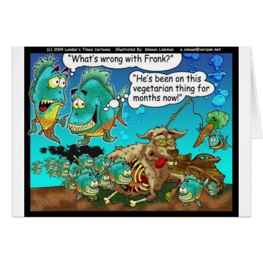 Vegan Pirahanas Funny Offbeat Cartoon Gifts (Front Horizontal)