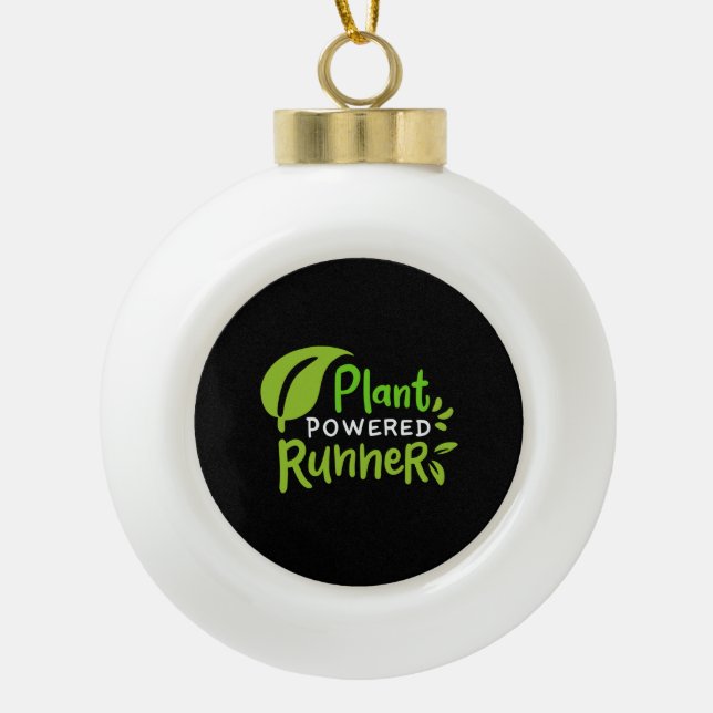 Vegan - Plant Powered Runner Ceramic Ball Christmas Ornament (Front)