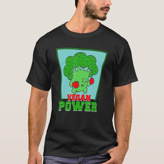 Vegan Power Vegetarian Veggies Boxing Fight Brocco T-Shirt (Front)