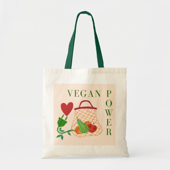 Vegan Power Veggie Charger Heart Tote Bag (Front)