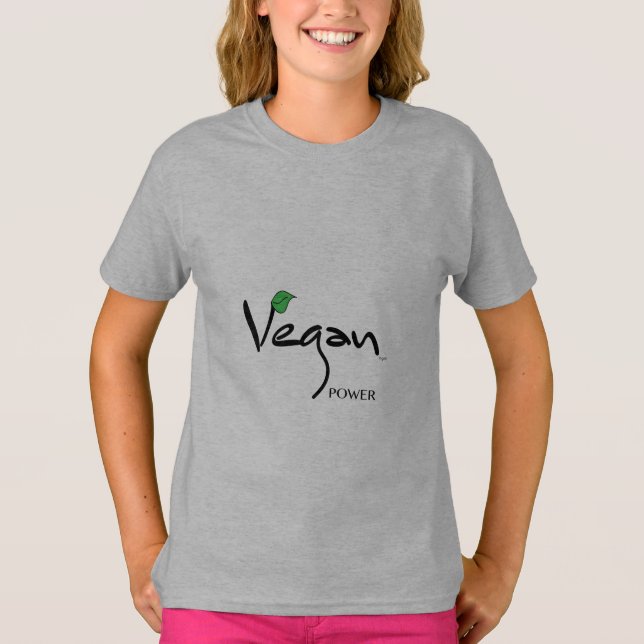 Vegan Power with Green Leaf Cool T-Shirt (Front)