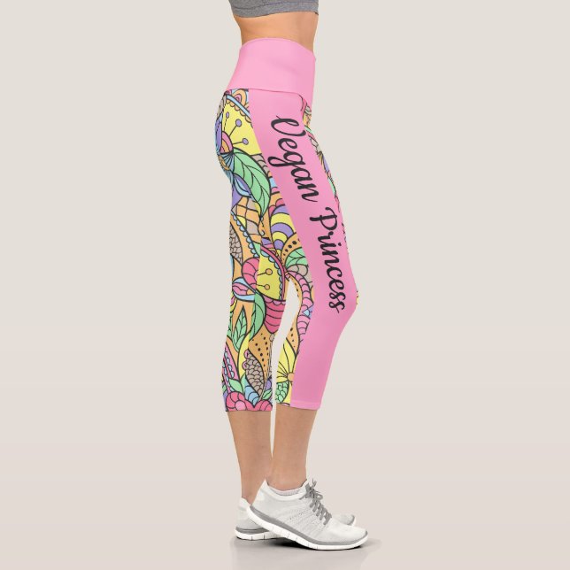 Vegan Princess colorful floral mandala Capri Leggings (Right)