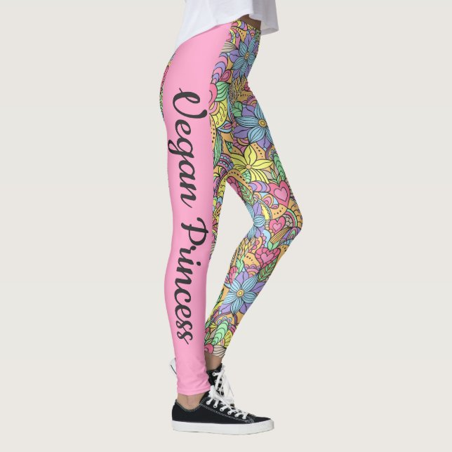 Vegan Princess colorful floral mandala Leggings (Right)