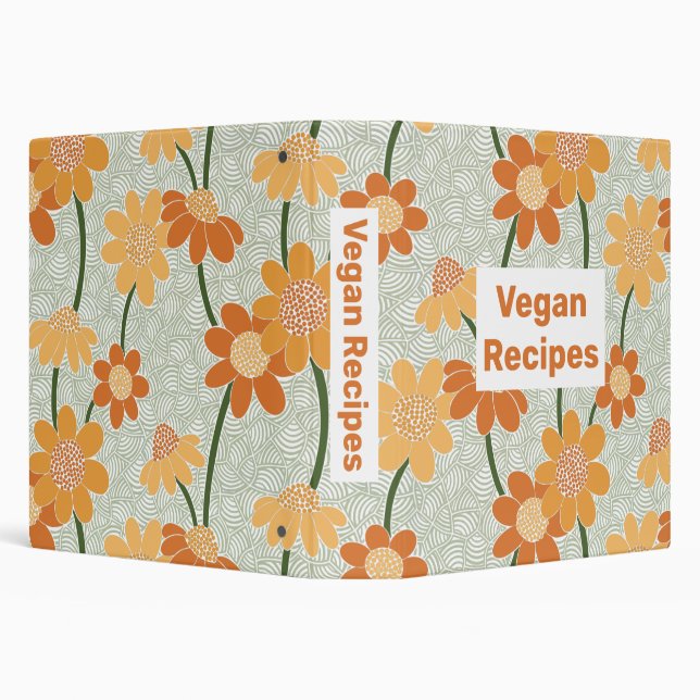 Vegan recipe book pretty retro muted 1970s flowers 3 ring binder (Background)