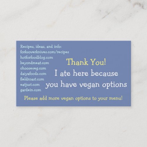 Vegan Restaurant Cards