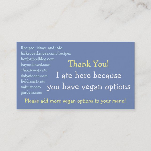 Vegan Restaurant Cards (Front)