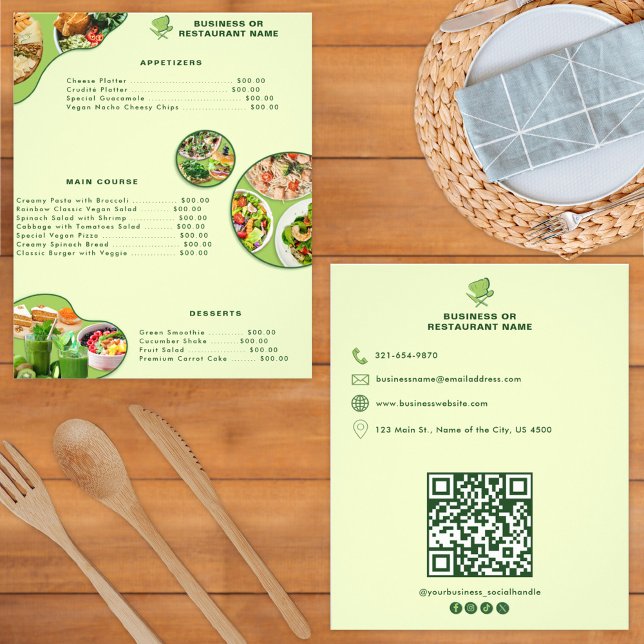 Vegan Restaurant Food Menu Professional | QR Code  Flyer (Creator Uploaded)