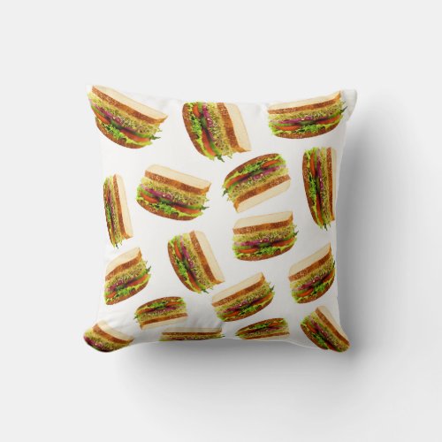 Vegan sandwich pattern throw pillow