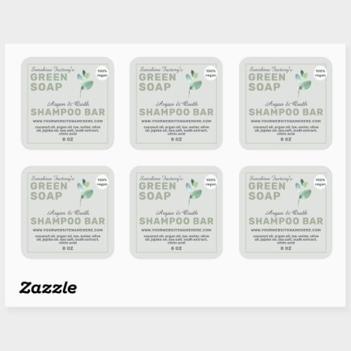 Vegan Soap Shampoo Bar Green Square Sticker
