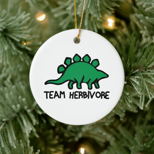 Vegan Team Herbivore Cute and Funny Dinosaur Ceramic Ornament (Tree)