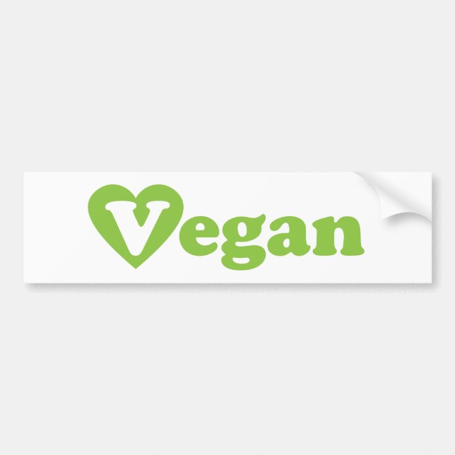 Vegan Text Green Heart Bumper Sticker (Front)