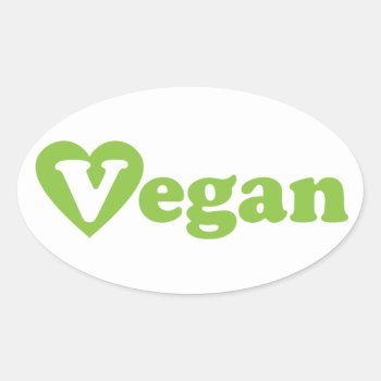 Vegan Text Green Heart Oval Sticker by tashatzazzle at Zazzle