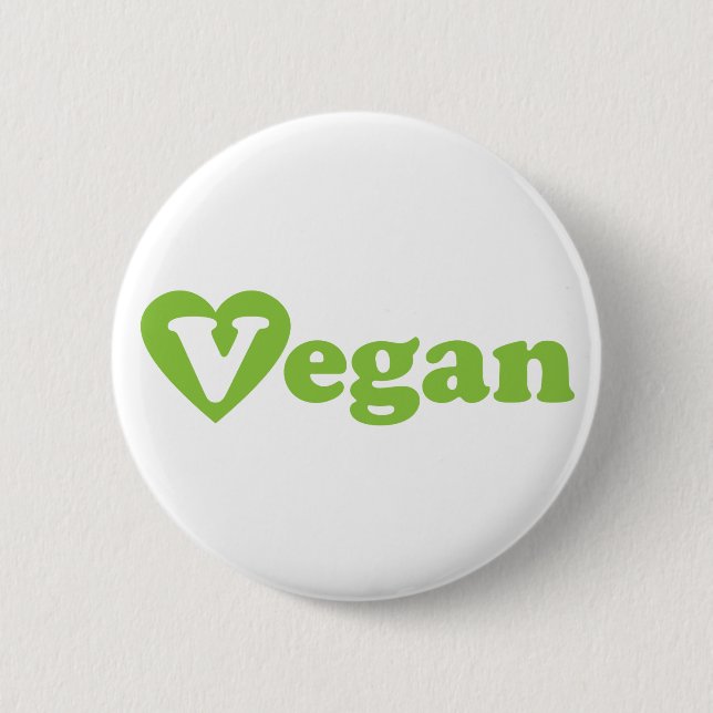 Vegan Text Green Heart Pinback Button (Front)
