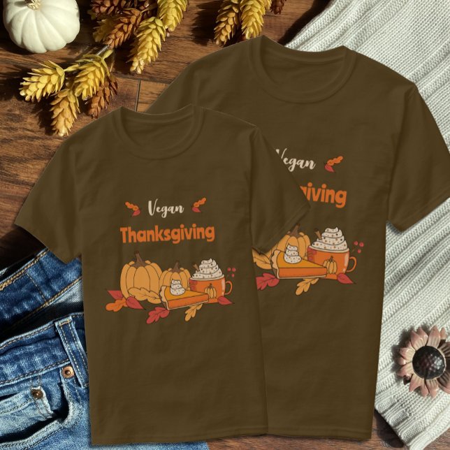 Vegan Thanksgiving Brown Unisex T-shirt (Vegan Thanksgiving matching brown  t-shirts for couples . )