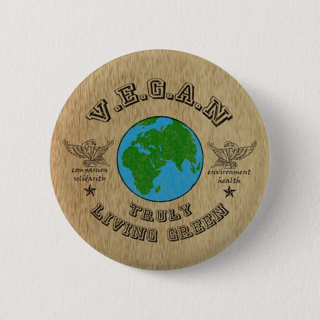 VEGAN -truly living green. Button (Front)