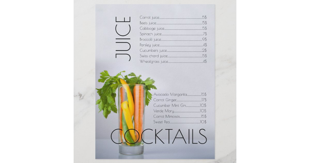 Vegan Vegetable Juice Cocktail Bar Menu Price List Flyer Zazzle