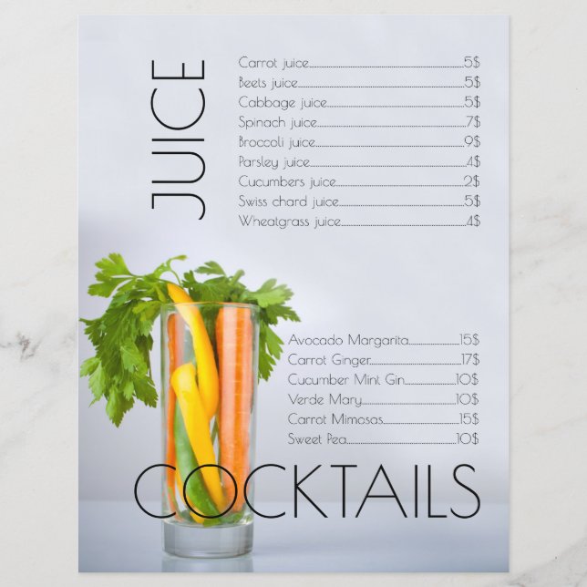 Vegan Vegetable Juice Cocktail Bar Menu Price List Flyer (Front)